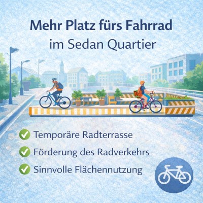 Sedan Quartier erhält temporäre Radterrasse für Fahrräder